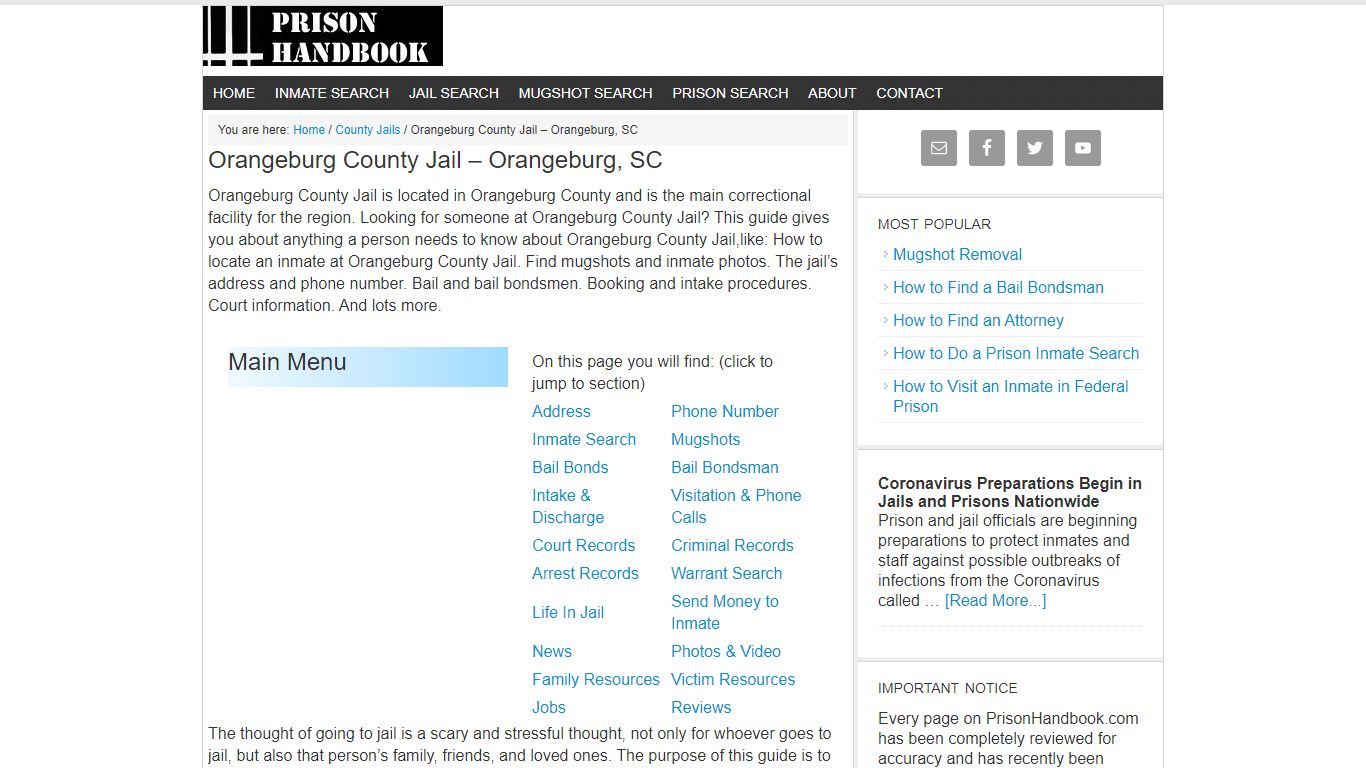 Orangeburg County Jail – Orangeburg, SC - Prison Handbook